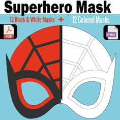 an image of a mask with the words superhero mask on it's front and side