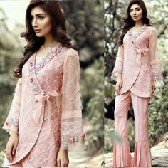 Bell Bottom Plazo, Pastel Kurti, Kameez Design, Brown Clothes, Trendy Trouser, Pakistani Dresses Casual, Sleeves Designs For Dresses, Designer Party Wear Dresses, Fancy Dress Design