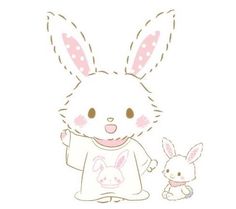 an image of a bunny and her baby rabbit on a white background with pink polka dots