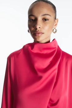 SCARF-DETAIL BLOUSE - BRIGHT PINK - COS Elegant Blouses, Pink Brown, Bright Pink, Women Wear, Long Sleeves, Long Sleeve, Pink