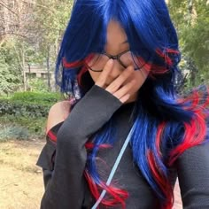 Colored Hair With Black Tips, Purple Halo Hair, Blue And Red Hair, Preppy Hair, Short Bleached Hair, Dirty Blonde Hair, Dye Ideas