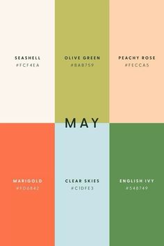 many different colors are shown with the words may on them in black, white, green, and orange