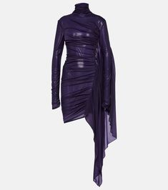 Asymmetric Draped Chiffon Minidress in Purple - Mugler | Mytheresa Name Dark, Dark Violet, Outfit Png, Chiffon Overlay, Purple Outfits, Stylish Outfit, Dream Clothes, Stylish Dresses, Cocktail Party