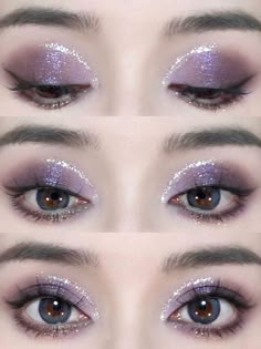 Purple Eye Makeup Monolid, Blue Eyes Purple Makeup, Purple Makeup Looks Hooded Eyes, Purple Ethereal Makeup, Purple Eye Makeup Douyin, Cute Purple Eyeshadow Looks, Purple Asian Makeup, Fae Inspired Makeup, Purple Makeup Prom