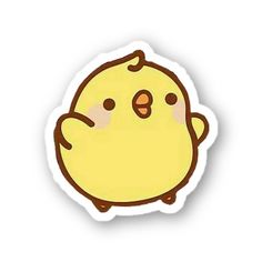 a yellow sticker with an image of a chicken