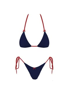 Navy bikini with red lining and bows Size and Fit: Adjustable string ties Fits true to size 4th Of July Bikinis, Summer Two Piece Outfits, Swimsuit Inspo, Red Two Piece, 4th Of July Outfits, Cute Bathing Suits, Swim Sets, Summer Bikinis, Cute Bikinis