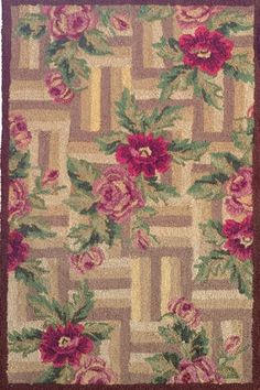 an area rug with flowers and leaves on it