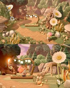 an animated landscape with flowers and trees