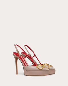 Valentino Garavani slingback platform pump in calfskin with VLogo Signature decoration - VLogo Signature accessory with antique brass-effect finish - Heel Height: 120 mm / 4.7 in. with a 20 mm / 0.8 in. platform - Made in Italy Valentino Heels, Shoe Gallery, 2024 Spring Summer, Valentino Shoes, Platform Pumps, Bagpack, Platform Shoes, Valentino Garavani, Online Boutique