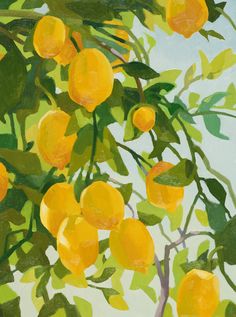 an oil painting of oranges growing on a tree