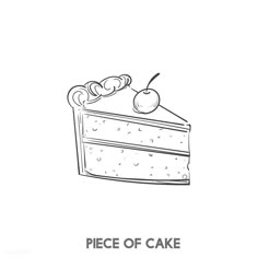 a piece of cake with an apple on top and the words piece of cake above it