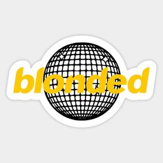 a sticker with the word world in yellow and black on top of a white background