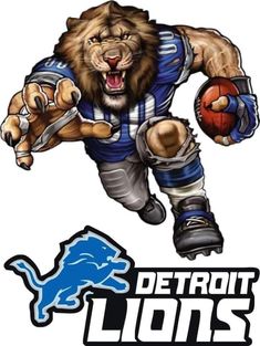 the detroit lions logo with a lion holding a basketball and running towards it's goal