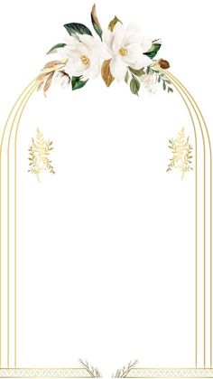 an ornate gold frame with white flowers and leaves on the edges, in front of a white background