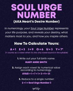 a poster with the words soul urge number and how to use it in this graphic