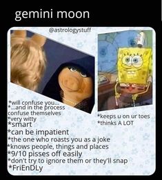 two pictures of spongebob with caption that reads, genni moon