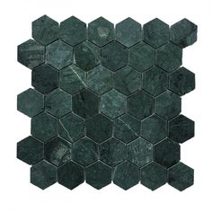 green marble hexagonal tiles on a white background