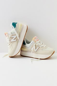 Preppy New Balance Shoes 574, Tennis Shoes Women's, Colorful New Balance Shoes Outfit, Cute Girls Shoes, Cool Women’s Sneakers, Free People Sneakers, New Balance Shoes Platform, Fall Fashion Sneakers, New Balance Shoes Colorful