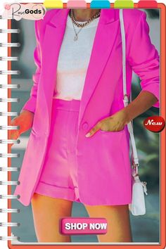 Standards Pocketed Bright Color Blazer Shorts Suit Womens Pant Suits Fashion, Solid Color Summer Blazer, Casual Pink Summer Blazer, Womens Pant Suits, Womens Pant, Summer Blazer, Pant Suits, Singapore Malaysia, Pantsuits For Women