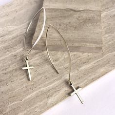 These Long, Elegant Cross Charm Earrings Have A Lot Of Style To Them. Modern, Sleek And Shiny! Silver Plated Ear Wires And Charms. Approx. Size: 2-1/8"L, 3/8"W New, Handmade By: Jpeace Designs Long Wire, Faith Jewelry, Everyday Earrings *Also Available In Gold, See Other Listing* Wire Crosses, Jewelry Everyday, Faith Jewelry, Cross Charms, Everyday Earrings, Design Silver, Silver Cross, Shiny Silver, Charm Earrings