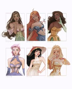 four different pictures of women in costumes