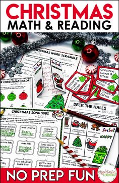 christmas math and reading printables for kids to practice their skills on the holiday holidays