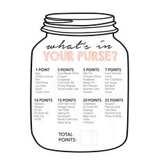 a mason jar with the words what's in your purse? and points to points