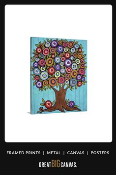 a painting of a tree with colorful circles painted on it's leaves and branches