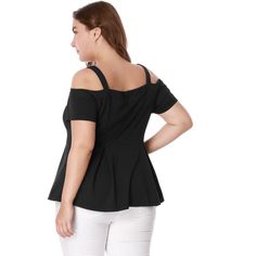 Gauzy and graceful, this top shows the shoulders in a summery style. Top off the everyday ensemble in this shoulder-baring top highlighted with a free-spirited construction and strappy finish. Featuring a sweetheart neckline and peplum hem with inverted pleats. Just give the season a non-stop romantic feel with this solid peplum top. The body size chart shows the fitting size, please check the measurements to make sure the item fits before ordering. Cold Shoulder Tops For Day Out, Fitted One Shoulder Top With Short Sleeves For Summer, Chic Fitted Off-shoulder Top For Summer, Elegant Cold Shoulder Top For Summer, Elegant Solid Off-shoulder Summer Top, Elegant Summer Cold Shoulder Top, Elegant Cold Shoulder Summer Top, Chic Summer One Shoulder Top With Short Sleeve, Summer Cold Shoulder Fitted Blouse