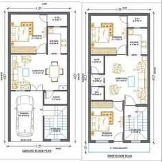 two story house plan with floor plans and measurements