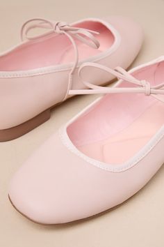 The Lulus Felicitie Ballet Pink Bow Ballet Flats are ready to be paired with all your favorite 'fits this season! Smooth faux leather shapes these adorable ballet flats that have a rounded upper, a low-cut collar, and an adorable tying, bow detail at the vamp. Slip-on design makes for effortless, everyday styling. Available in whole sizes only. 0. 5" rubber heel. Cushioned, quilted insole. Rubber sole has nonskid markings. Man made materials. Imported. Lulus | Felicitie Ballet Pink Bow Ballet Flats | Size 37/7. Feminine Fitted Flats For Spring, Fitted Feminine Flats For Spring, Spring Leather Ballet Flats With Soft Sole, Spring Leather Flats With Soft Sole, Feminine Fitted Ballet Flats With Round Toe, Feminine Low Heel Ballet Flats, Spring Flats With Soft Sole, Medium Width Ballet Flats For Spring, Spring Ballet Flats With Soft Sole