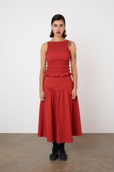 The Deba Top, Tomato – Peachy Den Top With Peplum, Peachy Den, Feminine Silhouette, Peplum Hem, Half Circle, Pitcairn Islands, Circle Skirt, British Indian, Trinidad And Tobago