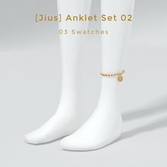 two pairs of white socks with gold anklets and a chain on the bottom one