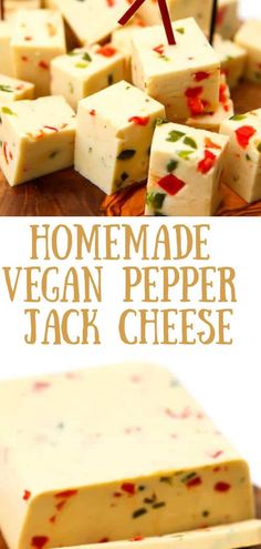 homemade vegan pepper jack cheese is cut into cubes