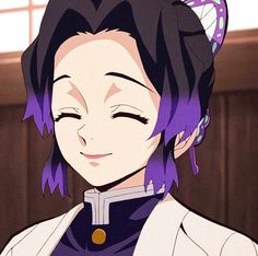 an anime character with purple hair wearing a white jacket