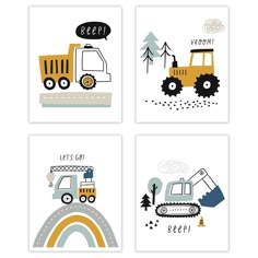 PRICES MAY VARY. Joyful Kids Wall Decor for Boys Bedroom : This set will transform your little boy room decor into a place of wonder. These make a super cute birthday or Christmas present for a special boy in your family! Complete Kids Bedroom Decor Set: The 8x10 unframed set of 4 construction vehicle art posters for boys room are easy to mount on their own or can be framed to give an elevated look to your nursery wall art or boy nursery decor. Excellent Quality: These posters for boys room are Boys Room Wall Art Paint, Toddler Vehicle Bedroom, Kids Room Wall Paint, Posters For Boys Room, Room Decor For Boys, Boy Room Wall Art, Toddler And Baby Room, Construction Decor