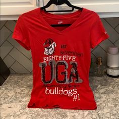 Nwot Cute Uga Cotton Tee Red School Spirit Top With Text Print, Red School Spirit Tops With Text Print, Red Tops With School Spirit Text Print, Red School Spirit Text Print Tops, Cotton Tee, Colorful Shirts, Womens Tops, Tops & Tees, Red