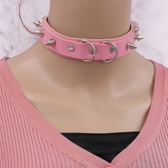 This Unique Piece Is A Wonderful Addition To Your Wardrobe And Your Style; Sure To Get Lots Of Compliments! Gsunn350000hj3y Pink Spiked Choker, Leather Collar Necklace, Pink Warrior, Silhouette Necklace, Heart Costume, Abstract Pendant, Pink Choker, Velvet Choker Necklaces, Necklaces Women