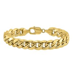 Men's 14K yellow gold 11 millimeter semi-solid Cuban link bracelet 8 inches in length | Men's Cuban Link Bracelet | 14K Yellow Gold | Size 8" | Helzberg Diamonds 14k Gold Polished Finish Cuban Link Bracelet, Gold Bracelet Men, Cuban Link Bracelet, Helzberg Diamonds, Yellow Gold Bracelet, Cuban Link, Chain Link Bracelet, Link Bracelets, Bracelets For Men