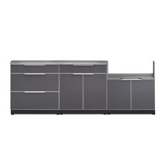 a large gray cabinet with drawers and doors