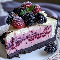 a piece of cheesecake with berries on top