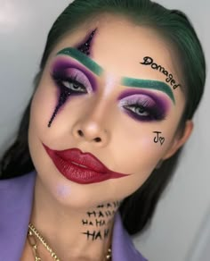 Ideas para recrear 🕷️🕸️🎃 Joker Halloween Makeup, Joker Halloween Costume, Holloween Makeup, Joker Halloween, Joker Makeup, Cute Halloween Makeup, Hot Halloween Outfits, Carnival Makeup, Halloween Makeup Pretty