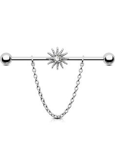 PRICES MAY VARY. [Chain Design] 1PC 316L Surgical Steel Industrial Piercing Jewelry with Chain Design, the sun Diamond in the Middle Makes the Product Shine Even More [Industrial Bar Piercing Size] Bar Thickness:14GA/1.6mm; Bar Length: 38mm; Ball Size:5mm, Standard Size For your Industrial Piercing [Safe Material] The Industrial Earring is Made of High-Quality Stainless Steel, Nickel, and Lead-Free, Hypoallergenic, Grade Alloy-Smooth Surface. Safe for Sensitive Skin [Gifts Choice] The Industrial Industrial Piercing Dangly, Industrial Earring, Industrial Bars, Industrial Bar Piercing, Industrial Piercing Barbells, Bar Piercing, Piercing For Women, Industrial Earrings, Industrial Piercing Jewelry