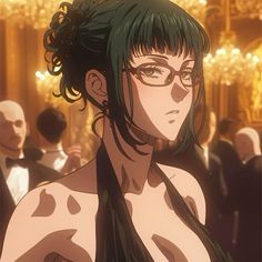 an anime character with glasses and no shirt