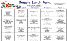 the sample lunch menu for kids