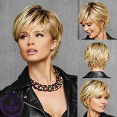 This customer favorite haircut has everything! A beautiful face-framing front, sweeping fringe, layered volume in the back, and playful texture at the nape. Though it’s short, you can still have fun with all the styling options. Wear tucked behind the ear. Brush it smooth. Heat style the Tru2Life fiber to change up the texture. Made with Tru2Life® heat-friendly synthetic hair that can be flat-ironed, curled or blown out. (See packaging insert for complete directions.) Cap Size: Average Front: 4¼ Short Hair For Women Over 60 Simple, A Line Bob Short Stacked, Hair Trends 2025 Haircuts Women, Micro Bob Haircut, Textured Fringe Bob, Colorful Short Hair, Fringe Bob, Short Hair Bob, Textured Fringe