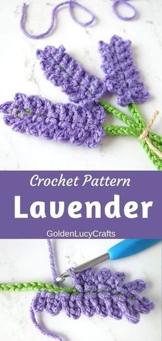 crochet pattern lavender leaves with text overlay that reads, crochet pattern lavender leaves