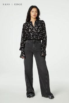 This crew neck shirt features silver fibres in different star shapes and is framed with a narrow grandad collar and full length placket with covered button fastening. The gathered sleeves are full length balloon sleeves with gorgeous ruffle cuffs and tie detail, lined in the body for a truly luxurious feel Festive Outfits, Gathered Sleeves