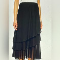 Reposhing This Item! Elegant Layered Tiered Skirt, Elegant Asymmetrical Hem Maxi Skirt For Evening, Elegant Evening Maxi Skirt With Asymmetrical Hem, Elegant Layered Bottoms For Summer, Elegant Layered Summer Bottoms, Elegant Tiered Skirt With Layered Hem, Black Chiffon Evening Bottoms, Elegant Long Layered Skirt, Elegant Maxi Skirt With Layered Hem