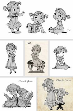 some drawings of children playing with each other in different poses and sizes, including the child's head